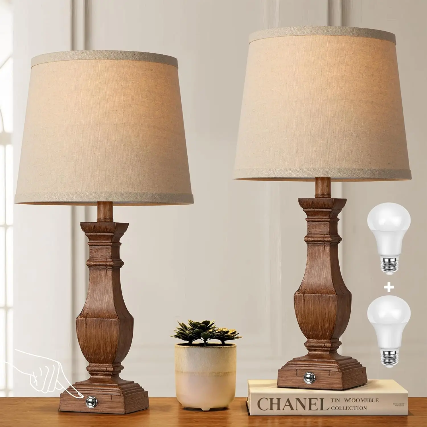 Dimmable Table Lamps Set of 2, 3-Level Touch Control, Rustic Farmhouse Design for Living Room Bedroom, 9W LED Bulbs Included, 22" Brown
Dimmable Table Lamps Set of 2, 3-Level Touch Control, Rustic Farmhouse Design for Living Room Bedroom, 9W LED Bulbs Included, 22" Brown