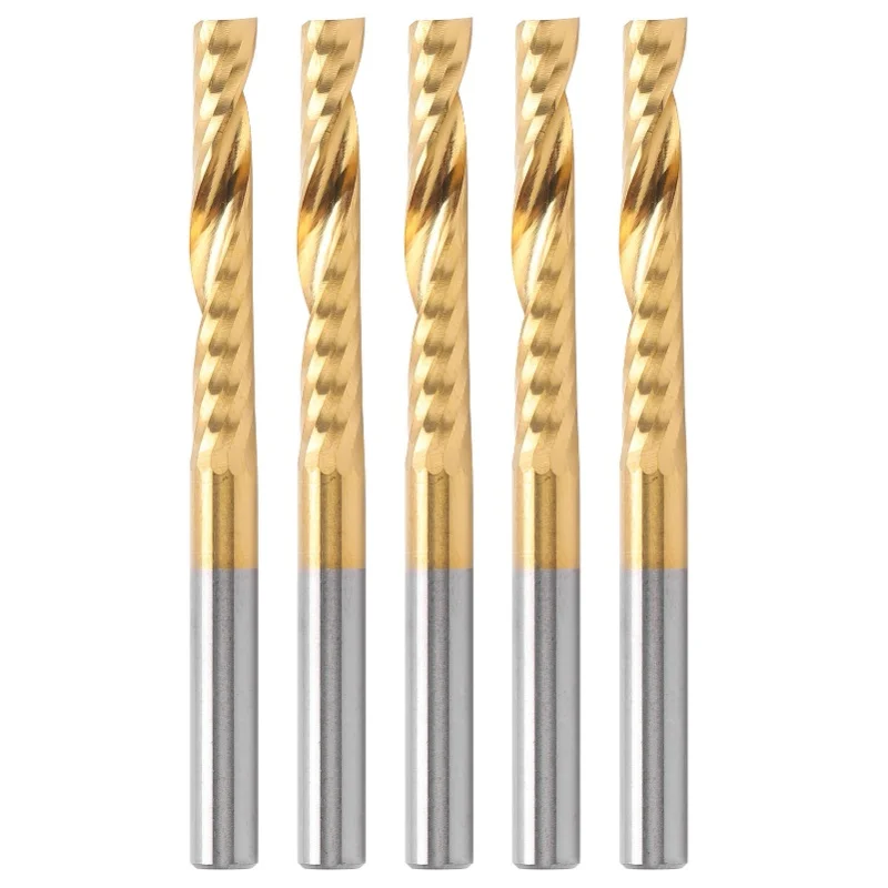5Pcs End Mill TiPlated 1Flute CNC Spiral Router Bit HighSpeed Steel Milling Cutter 4x22x50mm
5Pcs End Mill TiPlated 1Flute CNC Spiral Router Bit HighSpeed Steel Milling Cutter 4x22x50mm