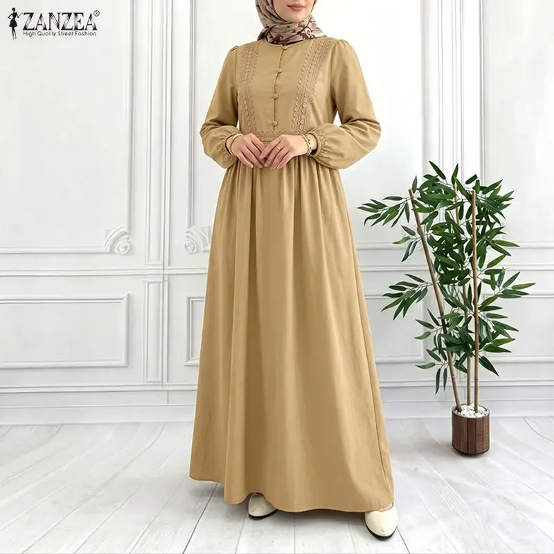 ZANZEA Muslim Women Lace Patchwork Maxi Dress Modet Fashion O-Neck Long Sleeve Loose Abaya Robes Islamic Hijabis Ramadan Kaftan
ZANZEA Muslim Women Lace Patchwork Maxi Dress Modet Fashion O-Neck Long Sleeve Loose Abaya Robes Islamic Hijabis Ramadan Kaftan