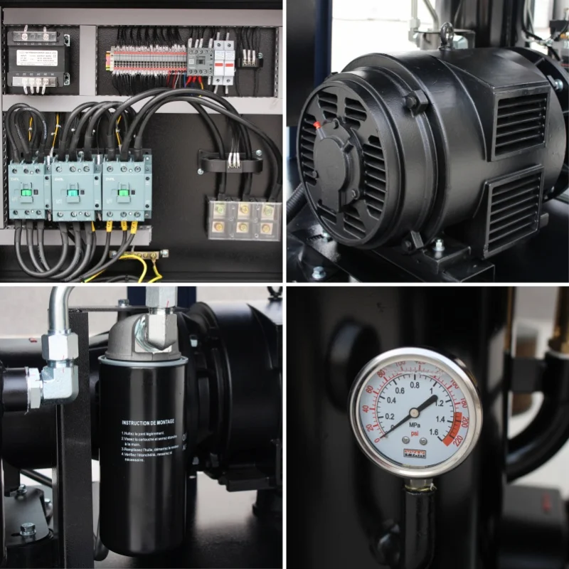 All In One Portable Screw Air Compressor 7.5-30HP 8-16 Bar Working Pressure Tank Dryer Air End Oil-less Lubrication Mute Design
All In One Portable Screw Air Compressor 7.5-30HP 8-16 Bar Working Pressure Tank Dryer Air End Oil-less Lubrication Mute Design