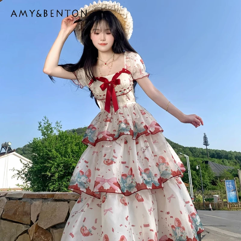 Original Design Cute Sweet Pastoral Women's Long Dress 2025 Summer New Square Neck Bow Splicing Print Waist Cake Dresses Female
Original Design Cute Sweet Pastoral Women's Long Dress 2025 Summer New Square Neck Bow Splicing Print Waist Cake Dresses Female