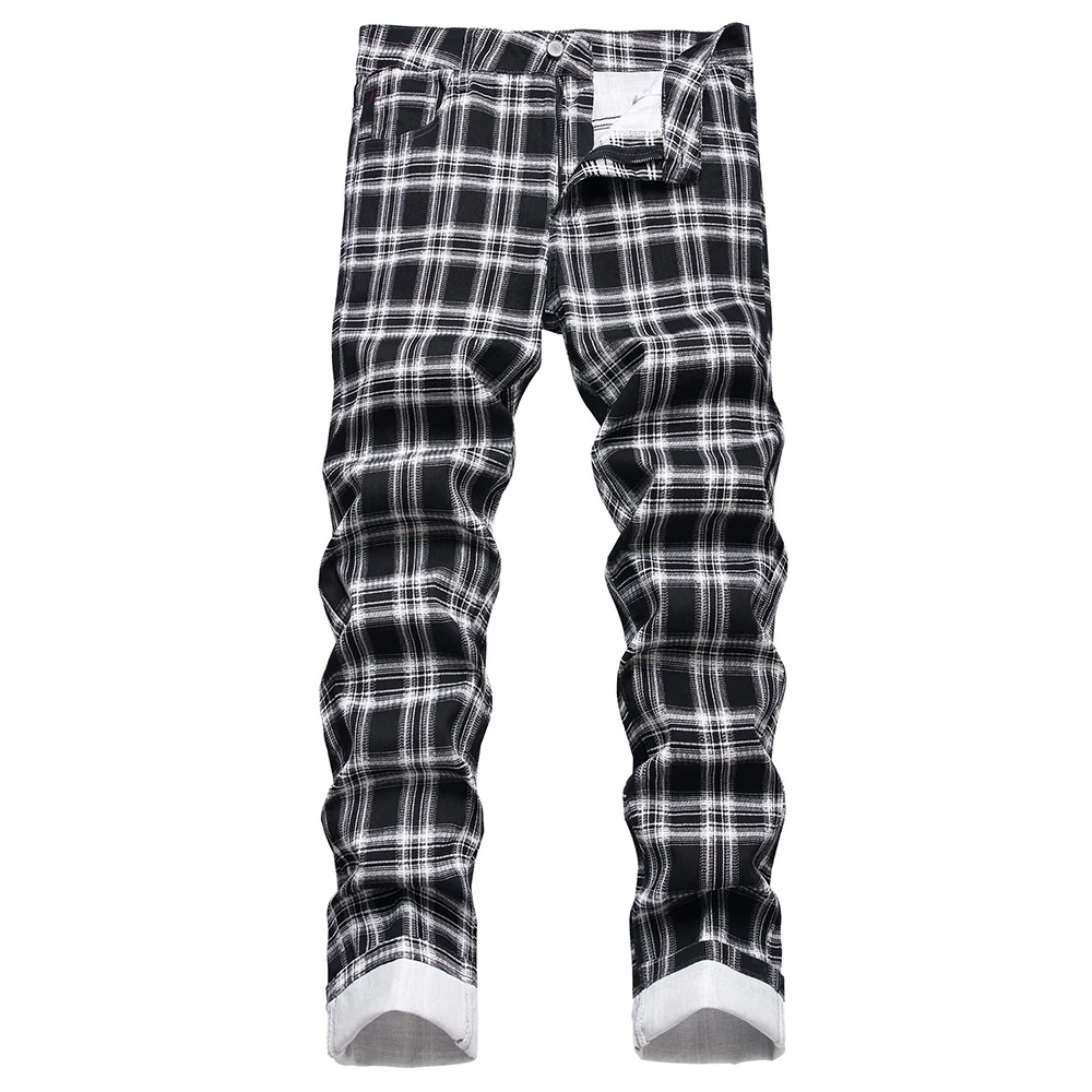 Men's Check Printed Jeans Fashion Black White Plaid Pattern Painted Pants Casual Slim Straight Stretch Denim Pants
Men's Check Printed Jeans Fashion Black White Plaid Pattern Painted Pants Casual Slim Straight Stretch Denim Pants
