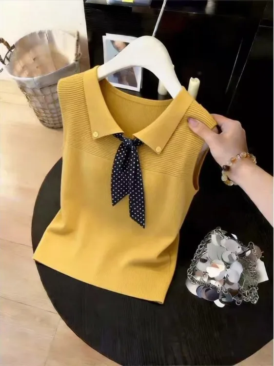 Summer Neck Silk Scarf Knitted Top Sleeveless Beautiful Small Flying Sleeve Shirt Women's Comfortable Breathable Regular...
Summer Neck Silk Scarf Knitted Top Sleeveless Beautiful Small Flying Sleeve Shirt Women's Comfortable Breathable Regular...