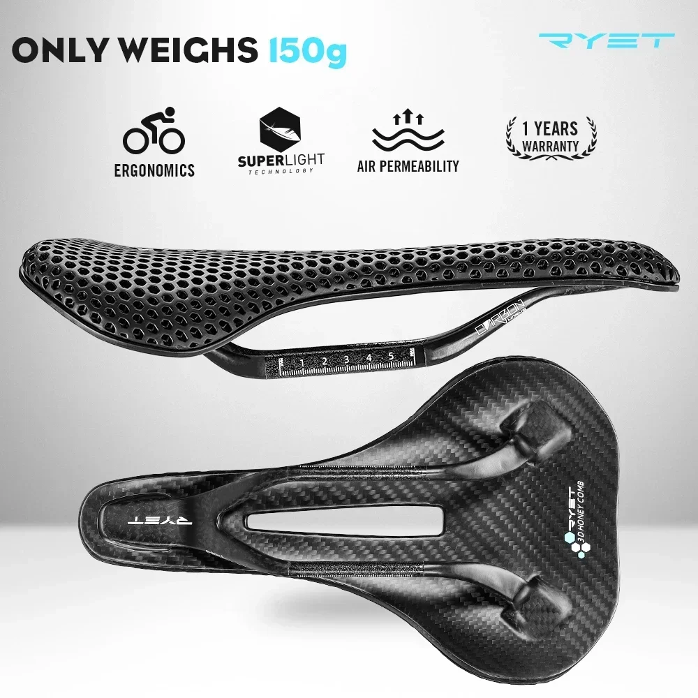 RYET 150g Ultralight Carbon 3D Printed MTB Saddle Bicycle Seating Cushion Full Carbon Saddle Road Mountain Gravel Cycling Parts
RYET 150g Ultralight Carbon 3D Printed MTB Saddle Bicycle Seating Cushion Full Carbon Saddle Road Mountain Gravel Cycling Parts