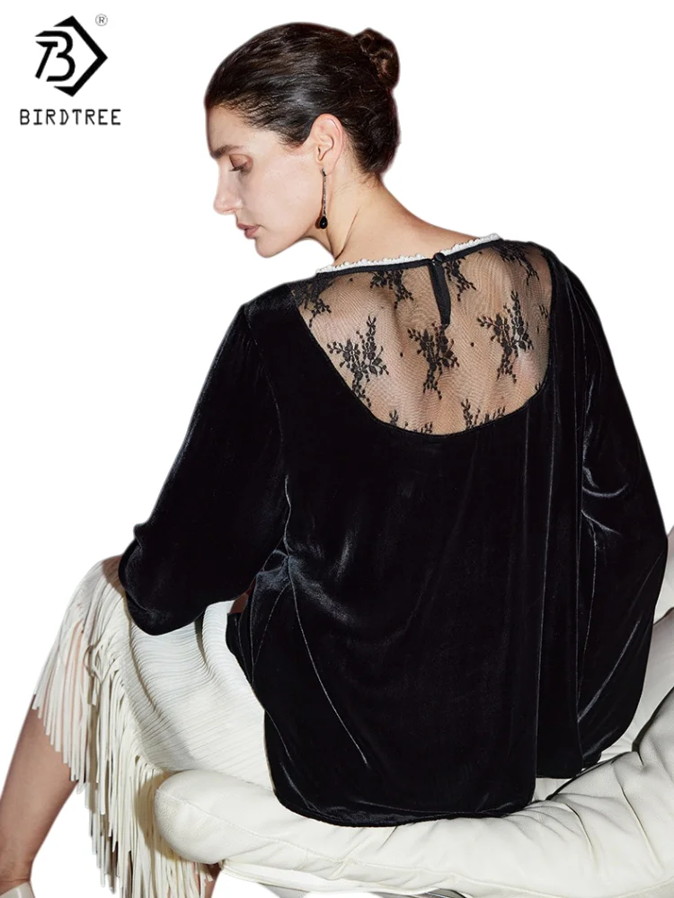 Birdtree, базовая ткань, 100% шелковая бархатная блузка, женский пуловер с длинными рукавами и бисером, элегантная кружевная рубашка, новинка 2025 года T5D831JF
Birdtree, базовая ткань, 100% шелковая бархатная блузка, женский пуловер с длинными рукавами и бисером, элегантная кружевная рубашка, новинка 2025 года T5D831JF