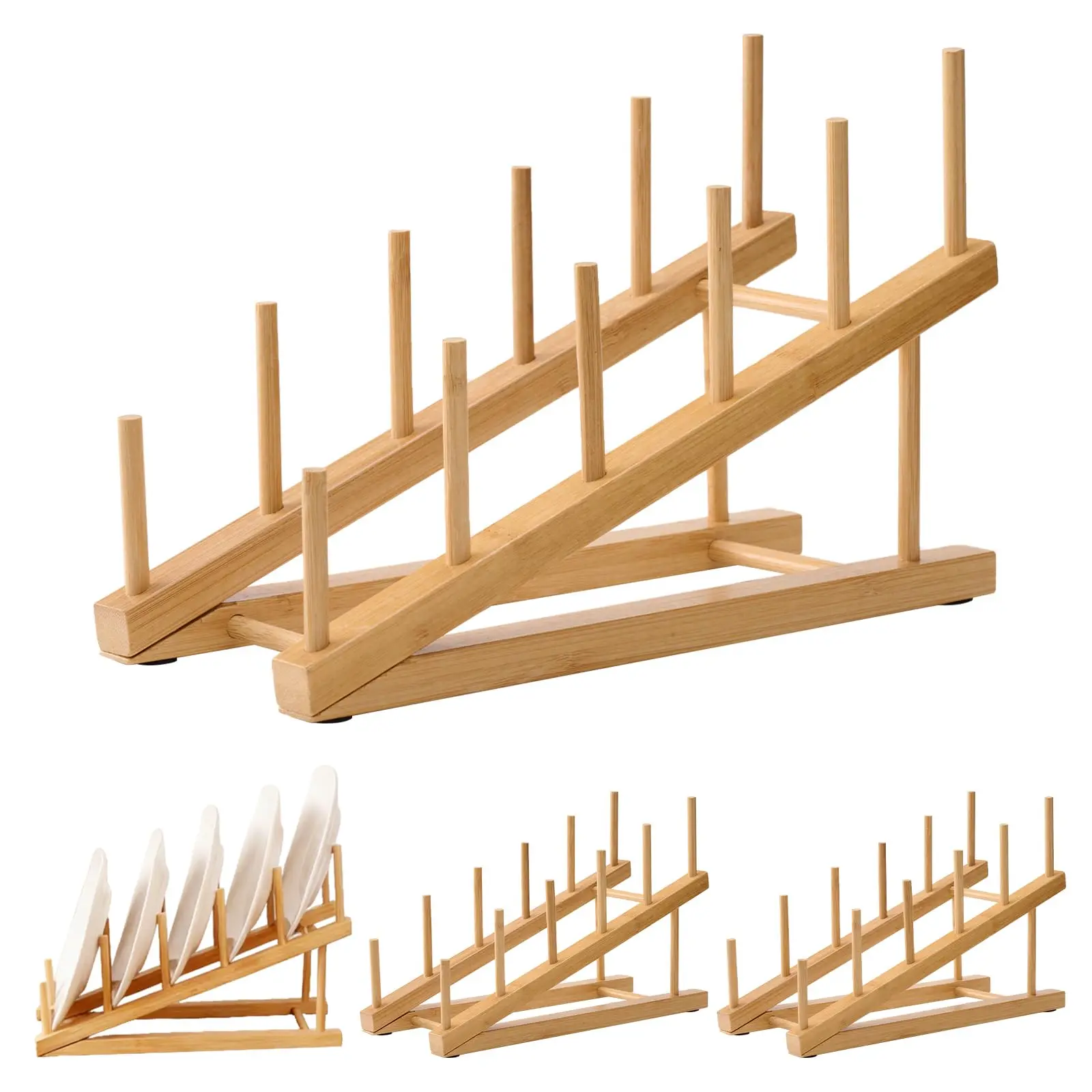 4-Pack Natural Bamboo Slanted Dish Rack With 5 Tiers For Plates, Lids, Cutting Boards And More Kitchen Storage
4-Pack Natural Bamboo Slanted Dish Rack With 5 Tiers For Plates, Lids, Cutting Boards And More Kitchen Storage