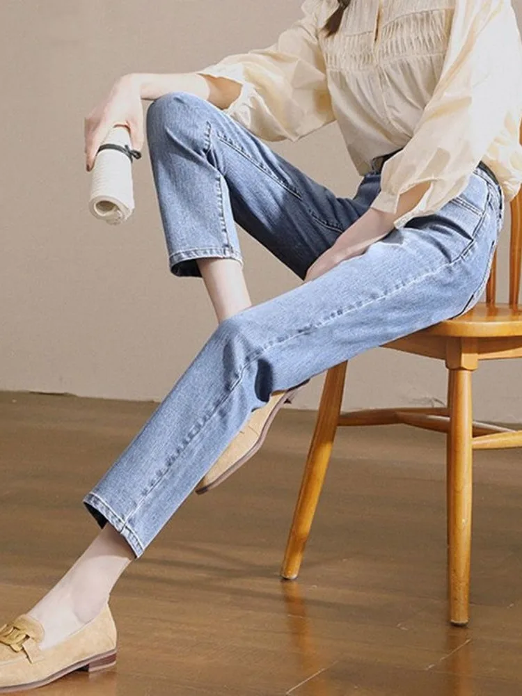 High Waist Straight Leg Denim Jeans Women's Autumn Winter Outfit Retro Elastic Slim Fit Nine Point Pants Smoking Pipe Pants
High Waist Straight Leg Denim Jeans Women's Autumn Winter Outfit Retro Elastic Slim Fit Nine Point Pants Smoking Pipe Pants