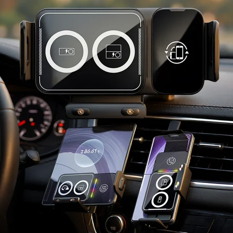 Universal Car Phone Wireless Charging Holder 360° Rotation Mount for Samsung Galaxy Fold 6 5 4 3 Z Flip S25 S24 Iphone 17 16