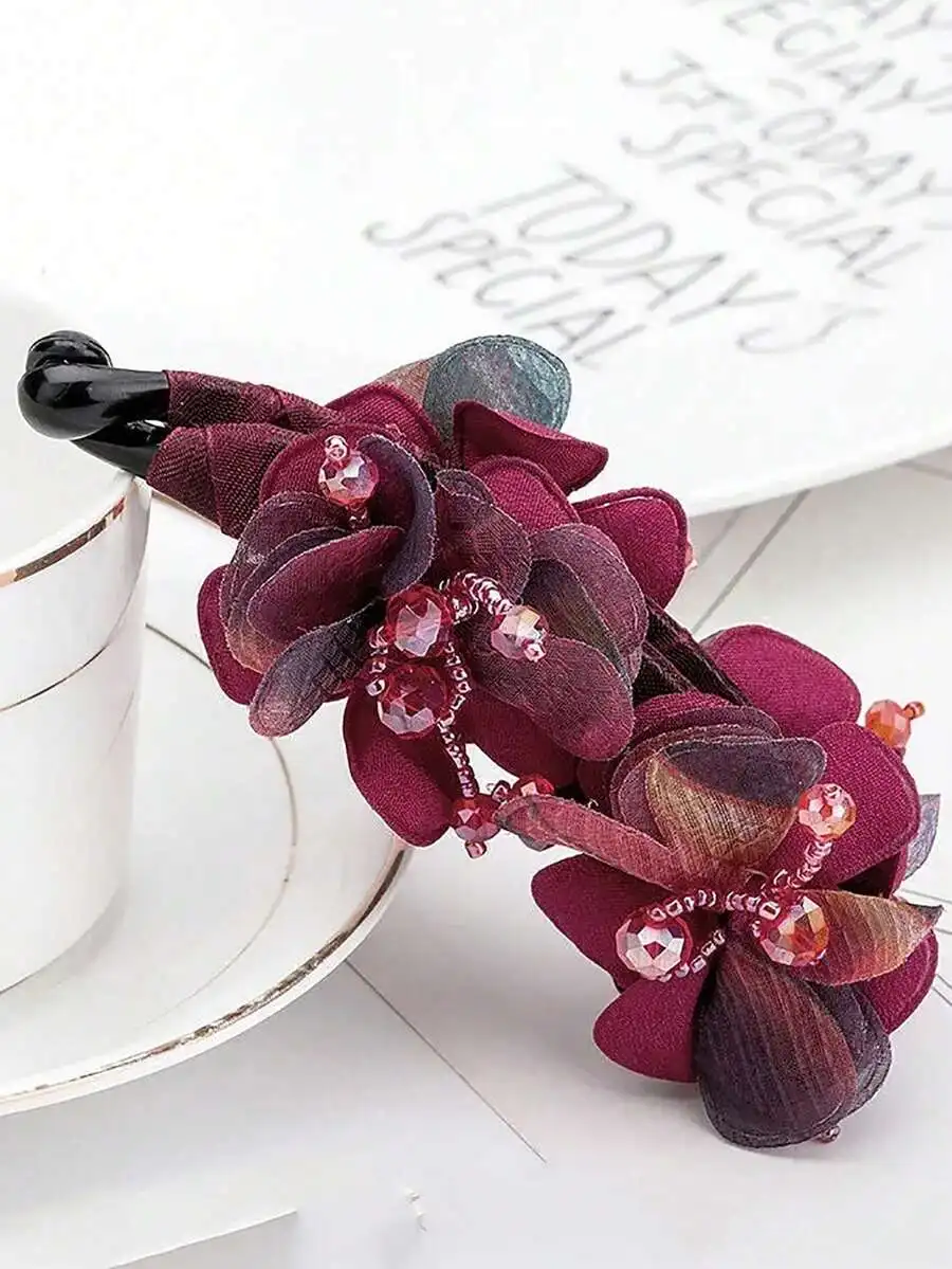 Elegant Floral Banana Clip Hair Accessory For Women, Non-Slip Ponytail Clip With Beads And Fabric Flowers
Elegant Floral Banana Clip Hair Accessory For Women, Non-Slip Ponytail Clip With Beads And Fabric Flowers