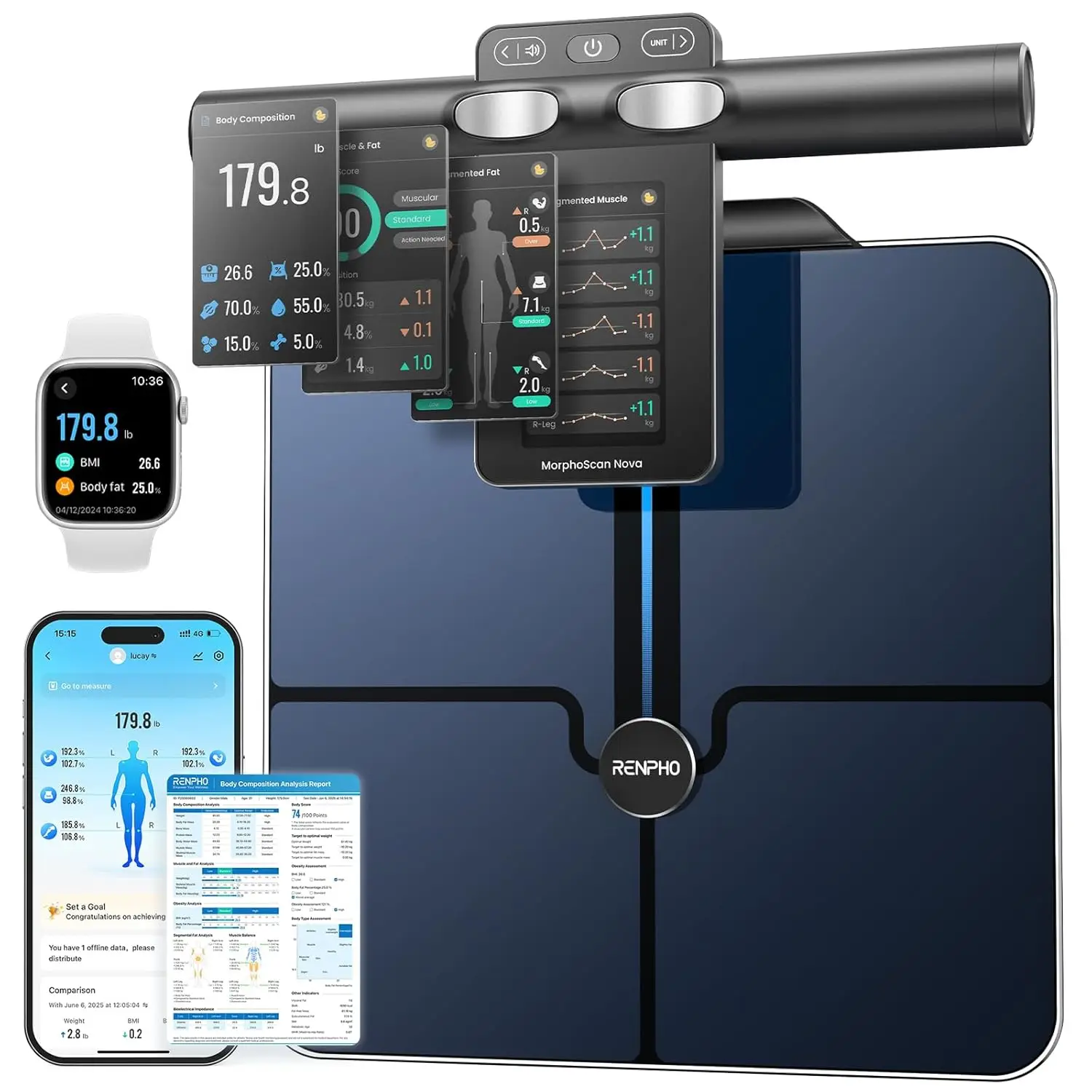 Smart Body Composition Scale with 8 Electrodes, Full-Color LCD Handle, BMI & Muscle Analysis, Rechargeable
Smart Body Composition Scale with 8 Electrodes, Full-Color LCD Handle, BMI & Muscle Analysis, Rechargeable
