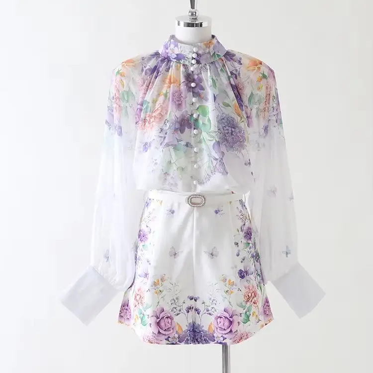 2026 Summer Floral Print Two Piece Set Women Stand Collar Puff Sleeve Blouse + High Waist Shorts with Belt Casual Chiffon Outfit
2026 Summer Floral Print Two Piece Set Women Stand Collar Puff Sleeve Blouse + High Waist Shorts with Belt Casual Chiffon Outfit