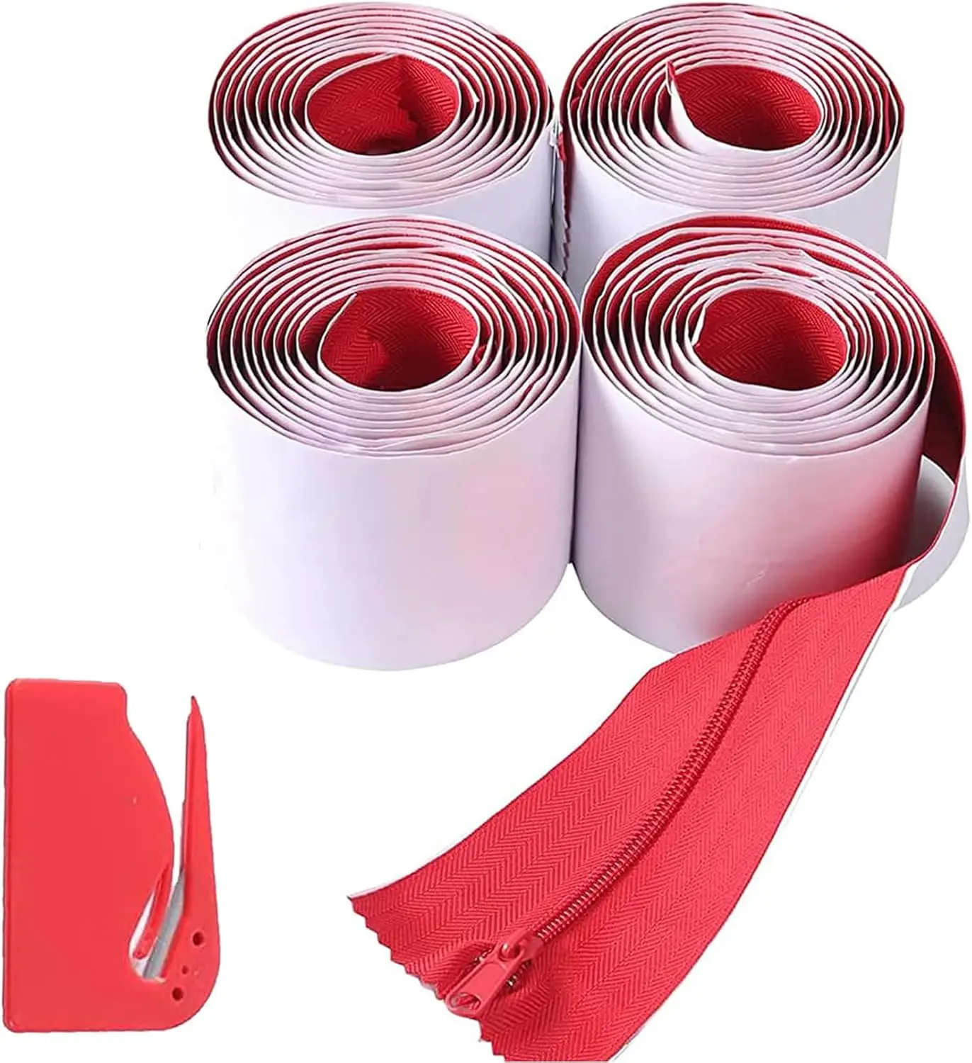 4-Pack Heavy-Duty Self-Adhesive Zipper for Plastic Sheeting, 7ft x 3in, Red, with Cutter
4-Pack Heavy-Duty Self-Adhesive Zipper for Plastic Sheeting, 7ft x 3in, Red, with Cutter