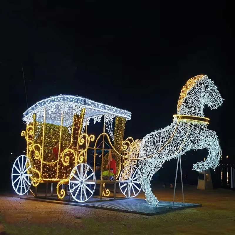 LED Outdoor 3D PVC Horse-Drawn Cart Themed Motif Light IP65 Landscape Wedding Holiday Decor for Diwali Christmas Decorations
LED Outdoor 3D PVC Horse-Drawn Cart Themed Motif Light IP65 Landscape Wedding Holiday Decor for Diwali Christmas Decorations