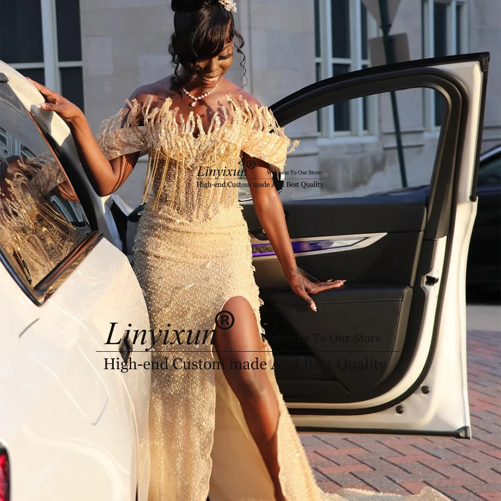 Luxury Beading Prom Dresses for Black Girl Off Shoulder Mermaid Evening Party Gowns Customized Luxury vestidos largos fiesta
Luxury Beading Prom Dresses for Black Girl Off Shoulder Mermaid Evening Party Gowns Customized Luxury vestidos largos fiesta