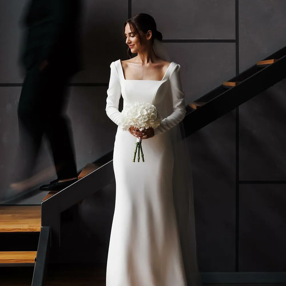 Customized Elegant Long Sleeve Wedding Dress 2025 Women Square Neckline Civil Bridal Gown Modern Brides Dress For Wedding Party
Customized Elegant Long Sleeve Wedding Dress 2025 Women Square Neckline Civil Bridal Gown Modern Brides Dress For Wedding Party