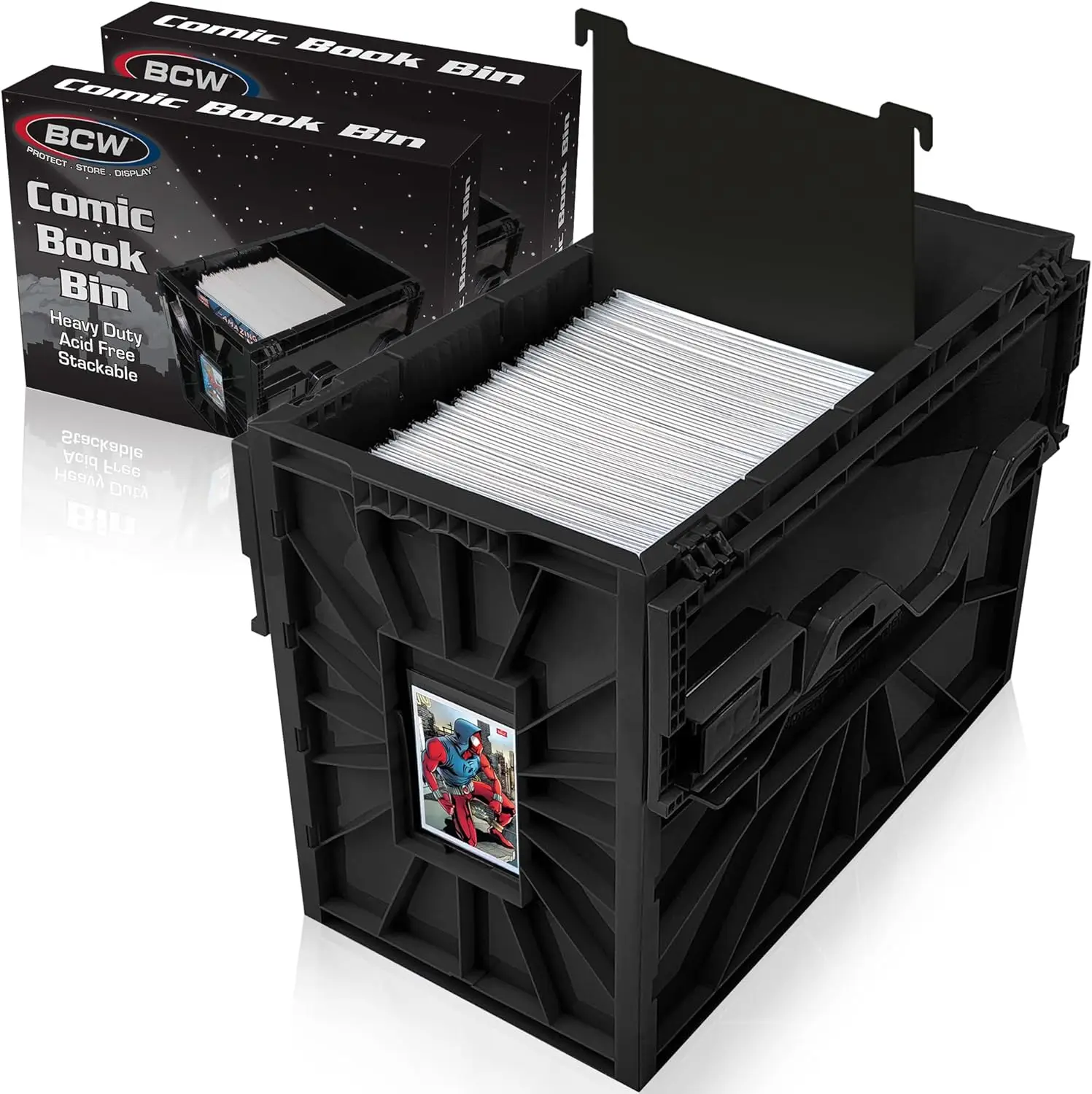 Short Comic Book Bin Holds 150 Comics Each, Stackable Plastic Storage with Movable Partition, 2 Pack
Short Comic Book Bin Holds 150 Comics Each, Stackable Plastic Storage with Movable Partition, 2 Pack