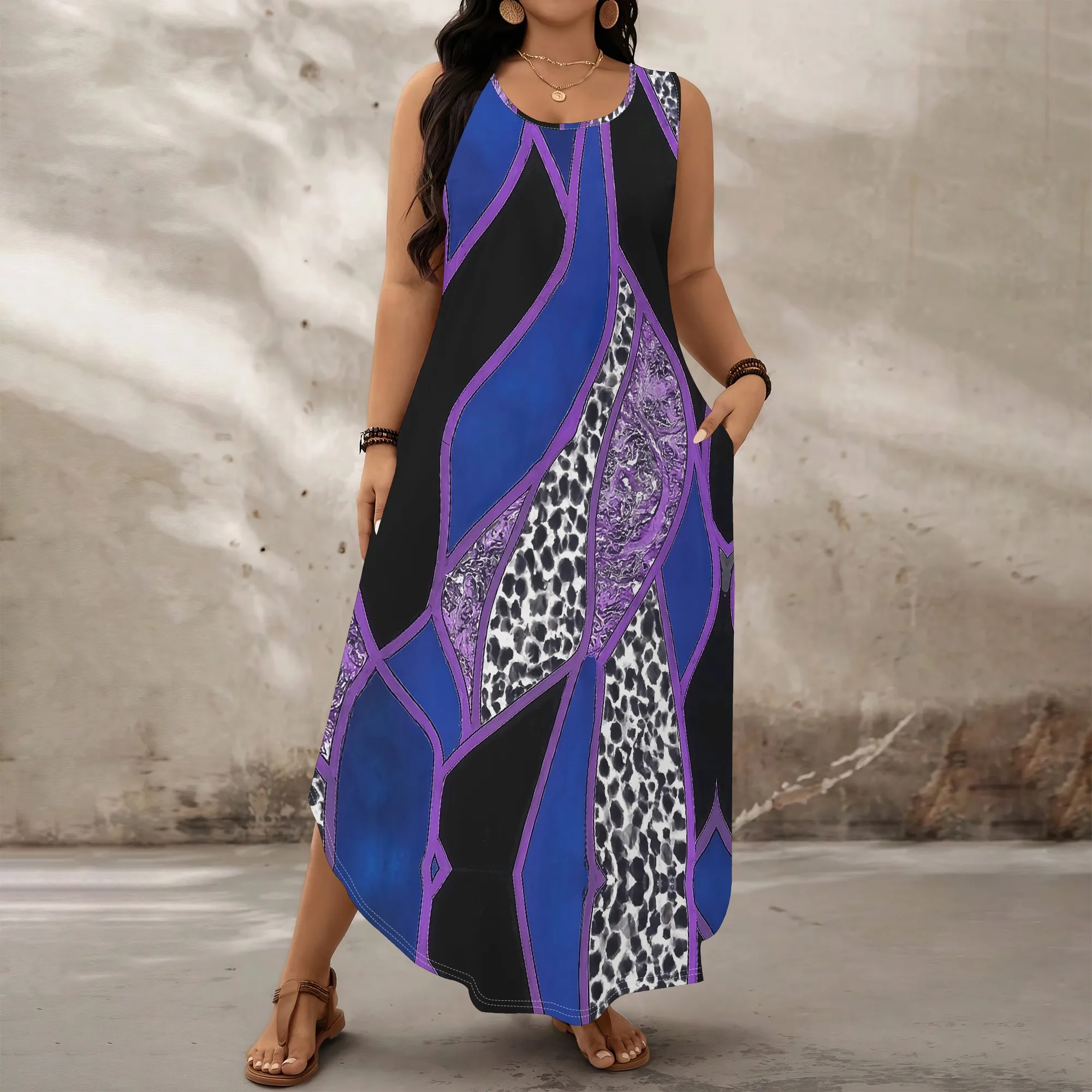 Plus Size Patchwork Leopard Print Maxi Dress for Women XL-6XL 2025 Sleeveless Blue Purple Casual Loose Summer Dress with Pocket
Plus Size Patchwork Leopard Print Maxi Dress for Women XL-6XL 2025 Sleeveless Blue Purple Casual Loose Summer Dress with Pocket