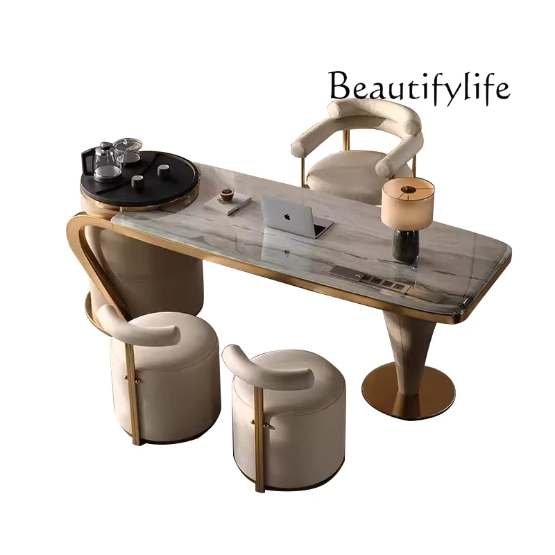Natural luxury stone tea table and chair combination light luxury high-end villa tea balcony book tea table integrated
Natural luxury stone tea table and chair combination light luxury high-end villa tea balcony book tea table integrated