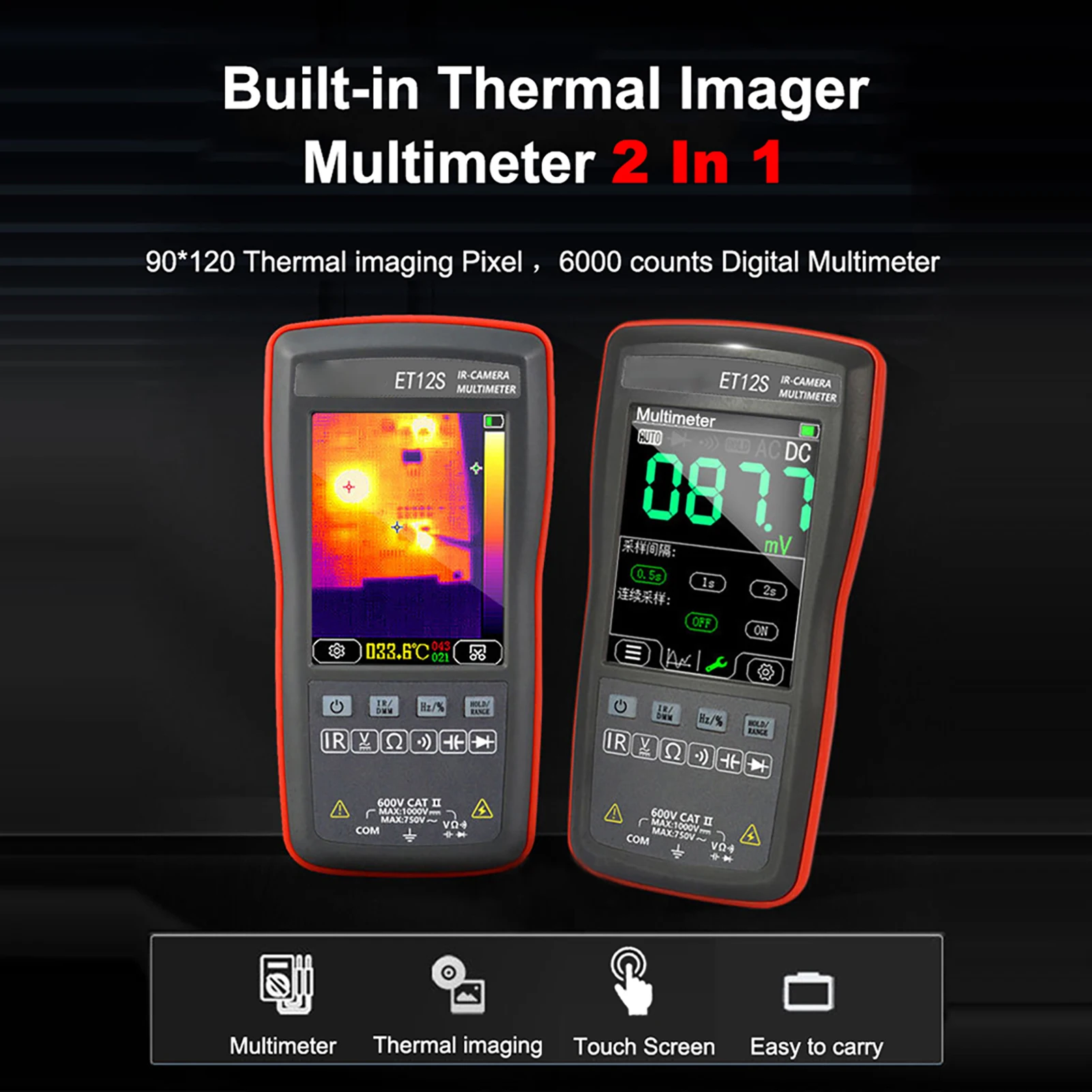 2in1 Digital Thermal Imager Multimeter 2.8inch Color Display 90*120 Thermal Imaging Pixel 6000 Counts Multimetro with Voltage
2in1 Digital Thermal Imager Multimeter 2.8inch Color Display 90*120 Thermal Imaging Pixel 6000 Counts Multimetro with Voltage