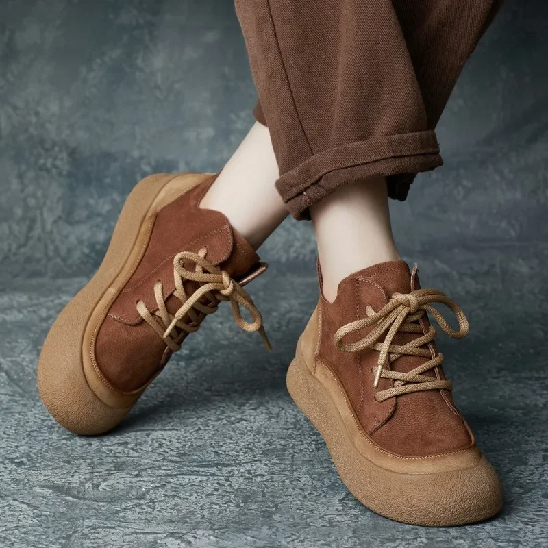 Birkuir Retro Lace Up Thick Heel Ankle Boots For Women Casual High Top Shoes Genuine Leather Wedges 4cm Heel Flat Platform Boots
Birkuir Retro Lace Up Thick Heel Ankle Boots For Women Casual High Top Shoes Genuine Leather Wedges 4cm Heel Flat Platform Boots