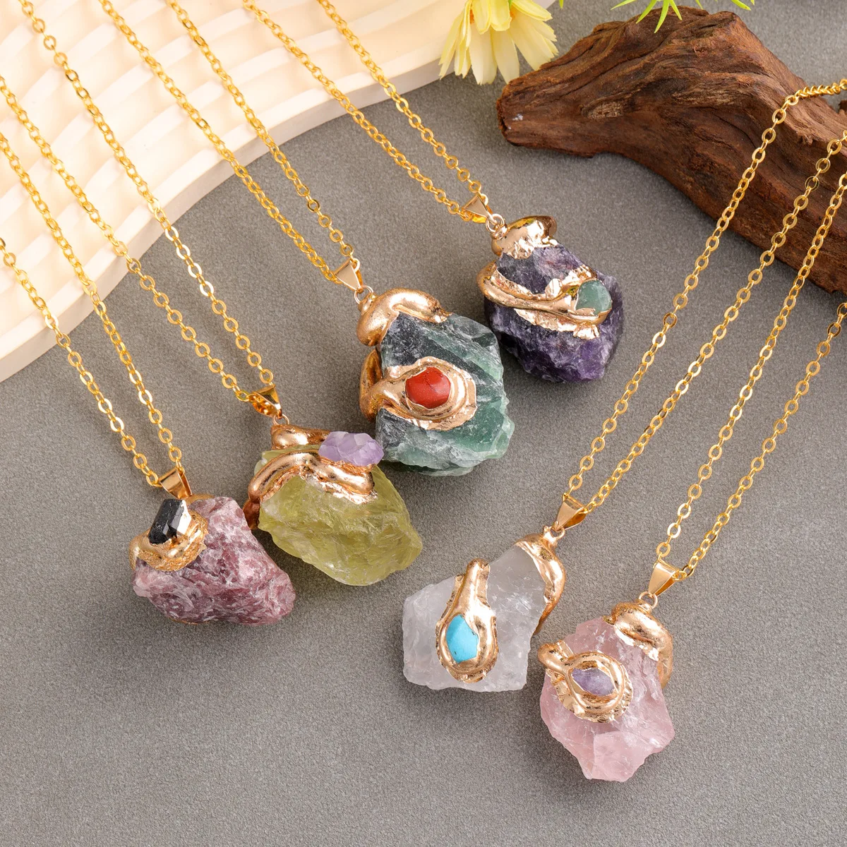 Raw Natural Stone Pendants, Gold Plated Rough Crystal Charms for DIY Jewelry Making
Raw Natural Stone Pendants, Gold Plated Rough Crystal Charms for DIY Jewelry Making