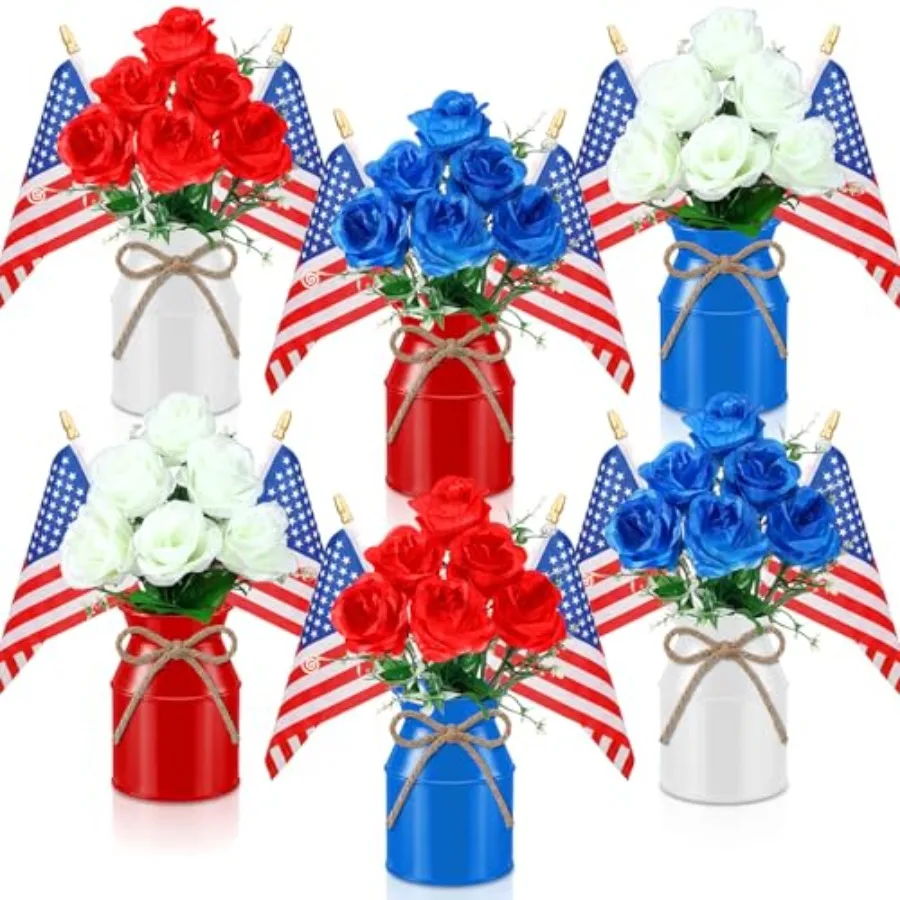 6 Set Patriotic Table Centerpiece Decoration 4th of July Artificial Floral Flower with Metal jar and American Flag, Memorial Da
6 Set Patriotic Table Centerpiece Decoration 4th of July Artificial Floral Flower with Metal jar and American Flag, Memorial Da