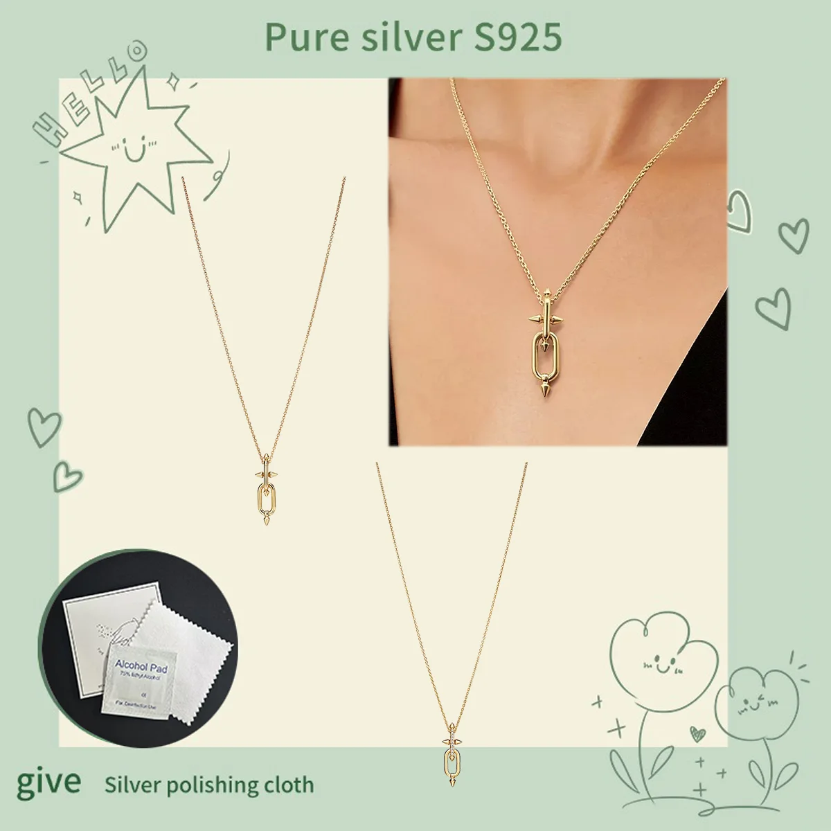 Ожерелье из чистого серебра s925 Персонализированное, модное, модное, высококачественное, универсальное и изысканное темпераментное. 
Ожерелье из чистого серебра s925 Персонализированное, модное, модное, высококачественное, универсальное и изысканное темпераментное.