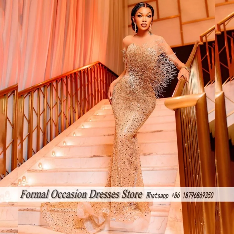 Роскошные вечерние платья без бретелек с перьями и бисером для женщин, нежные платья русалки для выпускного вечера, свадебное платье, праздничное платье по индивидуальному заказу 
Роскошные вечерние платья без бретелек с перьями и бисером для женщин, нежные платья русалки для выпускного вечера, свадебное платье, праздничное платье по индивидуальному заказу