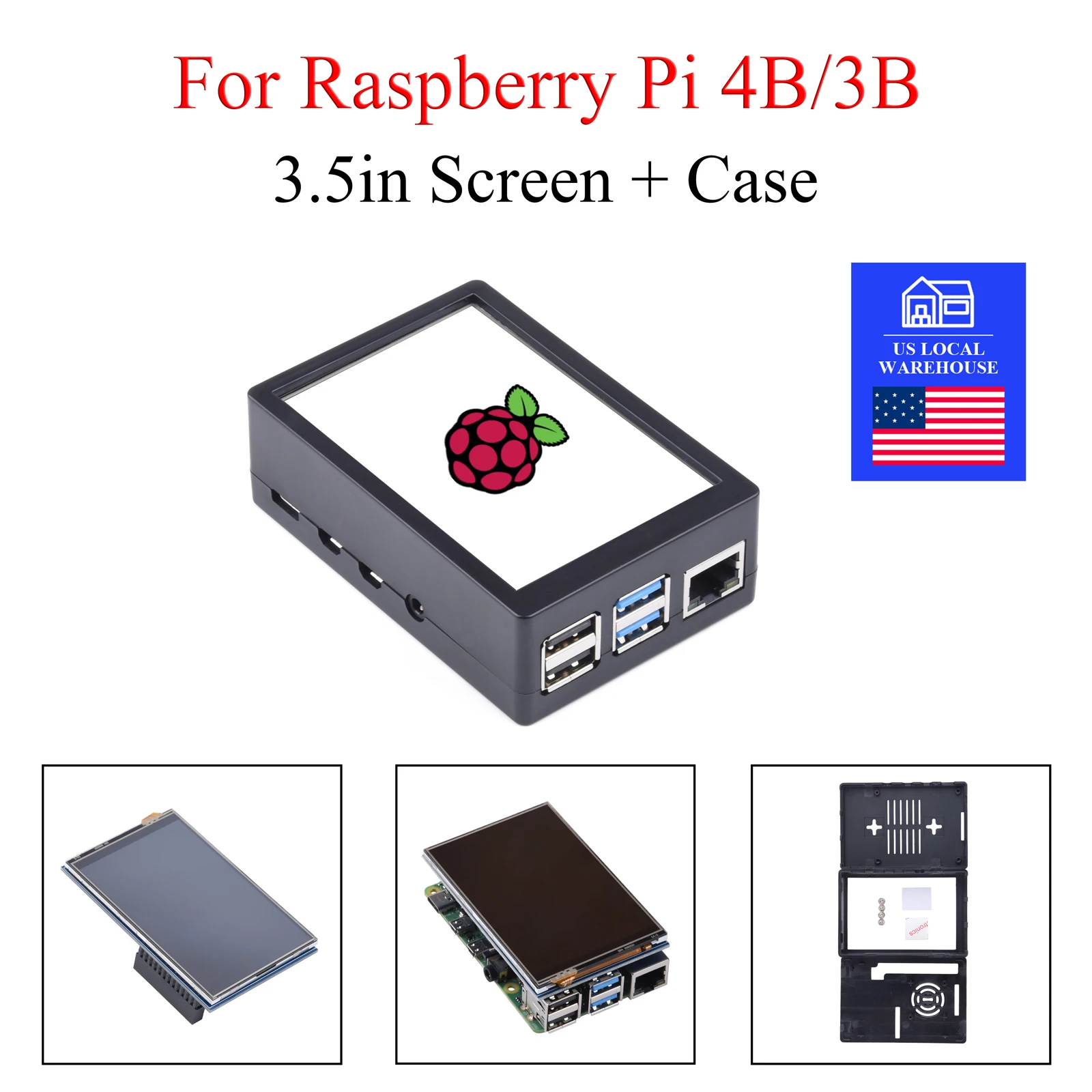 US Warehouse 3.5 inch Touch Screen 480*320 Display Touchscreen+ABS Case Protective Enclosure For Raspberry Pi 4 Model B/3B+/3B