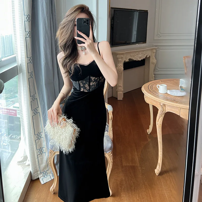 Coigarsam Women New French Style Sexy Patchwork Solid Lace Strapless Spaghetti Strap High Waist Black Dresses
Coigarsam Women New French Style Sexy Patchwork Solid Lace Strapless Spaghetti Strap High Waist Black Dresses