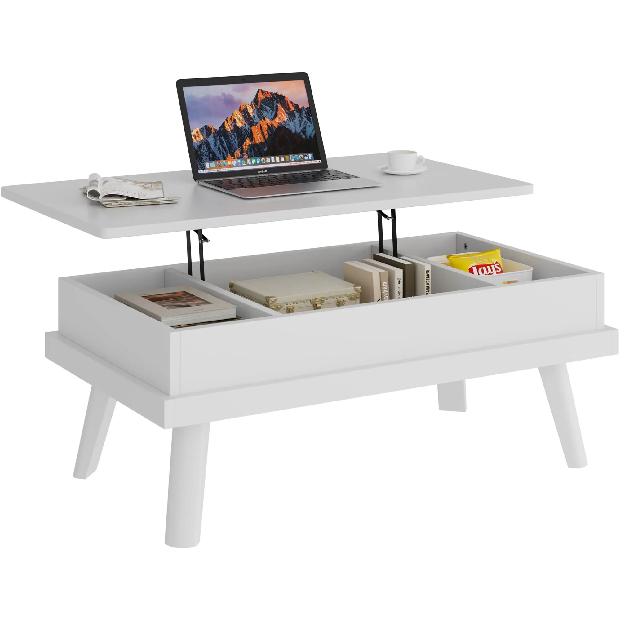 White Lift-Up Coffee Table With Storage Compartment For Living Room And Office Use
White Lift-Up Coffee Table With Storage Compartment For Living Room And Office Use