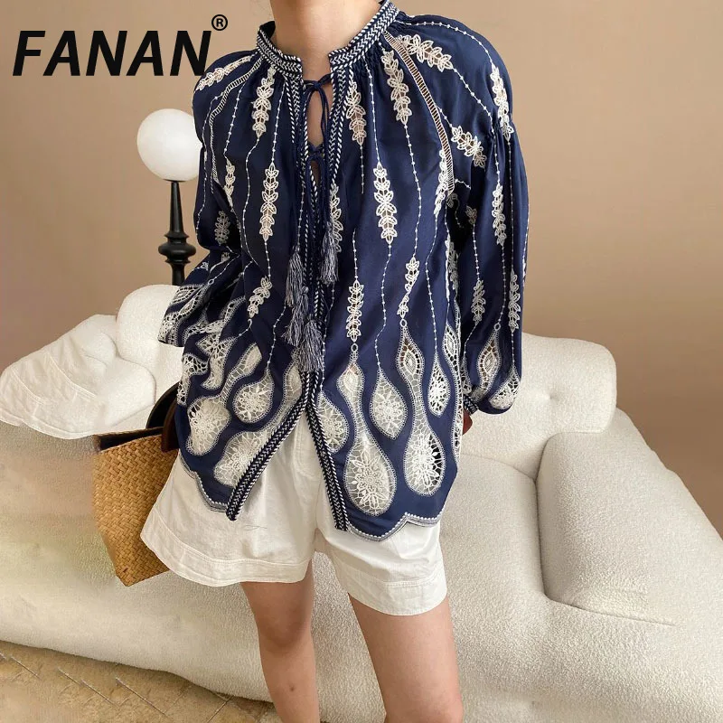 FANAN Elegant Lace Design Contrast Color Shirts For Women Round Neck Single Breasted Long Sleeve Loose Blouses 2025 Summer New
FANAN Elegant Lace Design Contrast Color Shirts For Women Round Neck Single Breasted Long Sleeve Loose Blouses 2025 Summer New