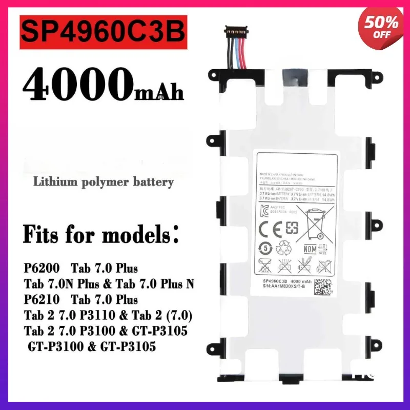 Аккумулятор 4000 мАч SP4960C3B для Samsung GALAXY Tab 2 7,0 GT P3100 P3110 P3113 P6200
Аккумулятор 4000 мАч SP4960C3B для Samsung GALAXY Tab 2 7,0 GT P3100 P3110 P3113 P6200