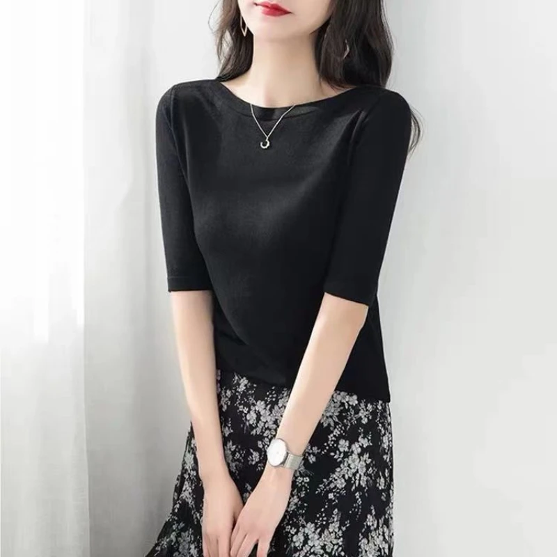 Women T-shirt O-neck Short Sleeve Women Shirt All Match Top Lady Basic Top Knitwear Stretchy Female Office Chiffon Pullover Q572
Women T-shirt O-neck Short Sleeve Women Shirt All Match Top Lady Basic Top Knitwear Stretchy Female Office Chiffon Pullover Q572