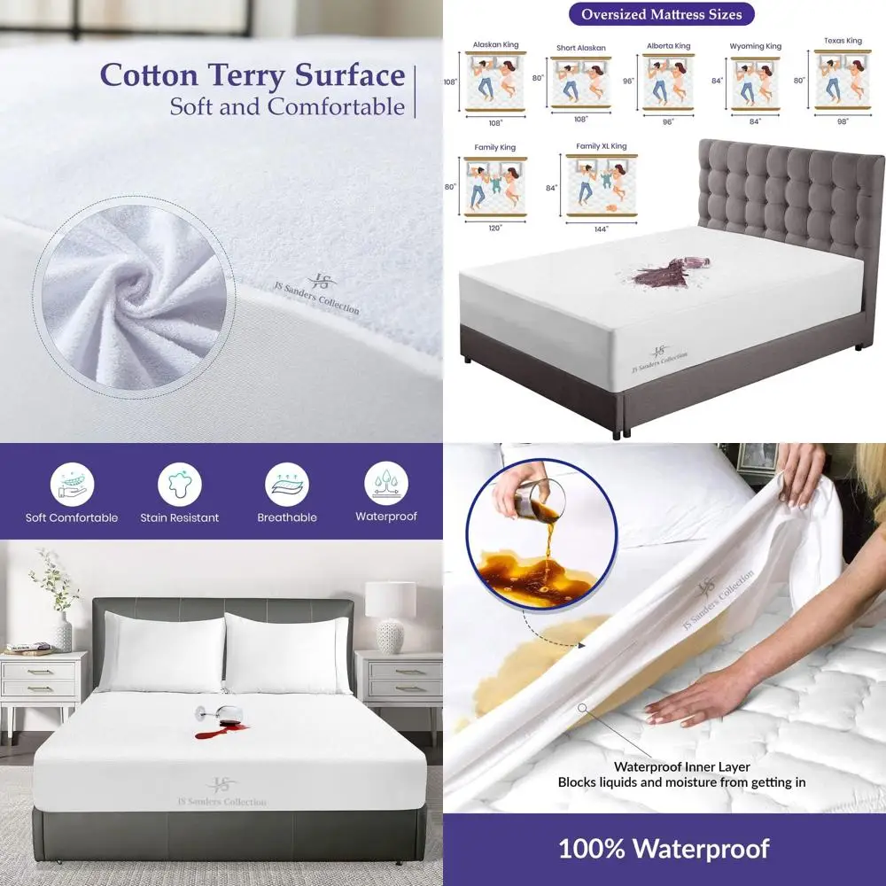 Deep Pocket Waterproof Mattress Topper - 84x84 Size, 100% Cotton Terry Fabric, 18 Pocket Fitted Cover Protector
Deep Pocket Waterproof Mattress Topper - 84x84 Size, 100% Cotton Terry Fabric, 18 Pocket Fitted Cover Protector