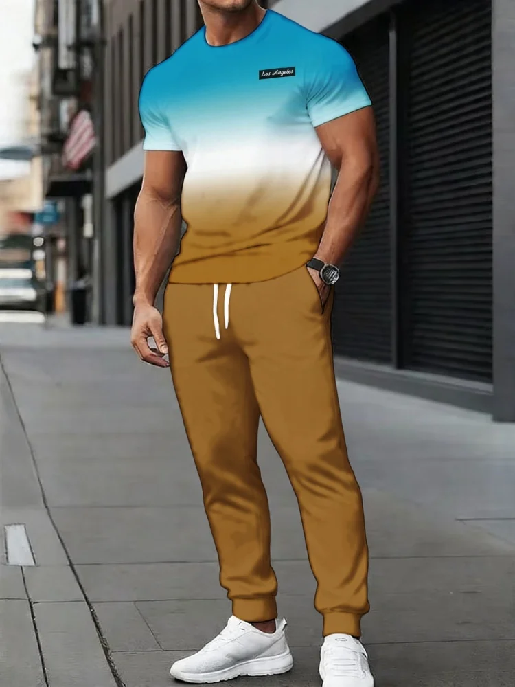 Men's Ombre Gradient 2-Piece Outfit Vintage Short Sleeve T-Shirt & Jogger Pants Set 2026 Casual Summer Tracksuit Oversized
Men's Ombre Gradient 2-Piece Outfit Vintage Short Sleeve T-Shirt & Jogger Pants Set 2026 Casual Summer Tracksuit Oversized