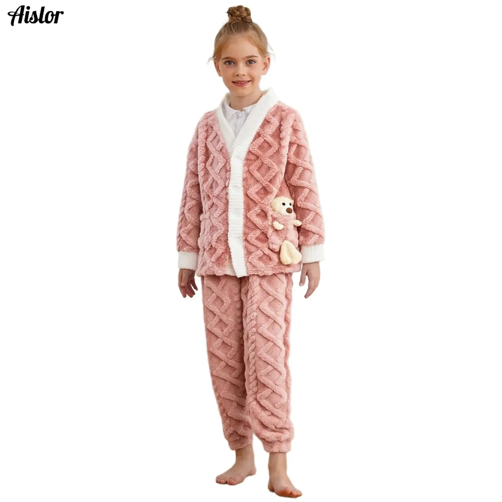 Kids Girls 2-Piece Coral Fleece Pajama Set Winter Homewear Loungewear Long Sleeve Button Down Top with Elastic Waistband Pants
Kids Girls 2-Piece Coral Fleece Pajama Set Winter Homewear Loungewear Long Sleeve Button Down Top with Elastic Waistband Pants