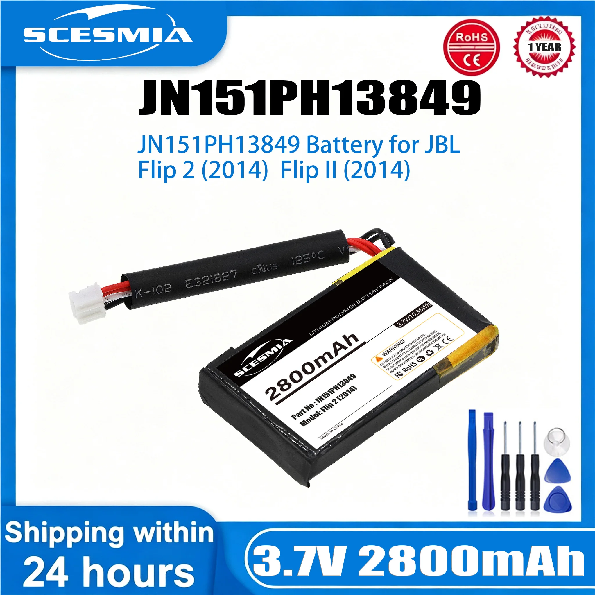 Speaker Battery Li-Polymer JN151PH13849 PR-652954 for JBL, 3.7V 2800mAh, Compatible Models: Flip 2 (2014), Flip II (2014)
Speaker Battery Li-Polymer JN151PH13849 PR-652954 for JBL, 3.7V 2800mAh, Compatible Models: Flip 2 (2014), Flip II (2014)