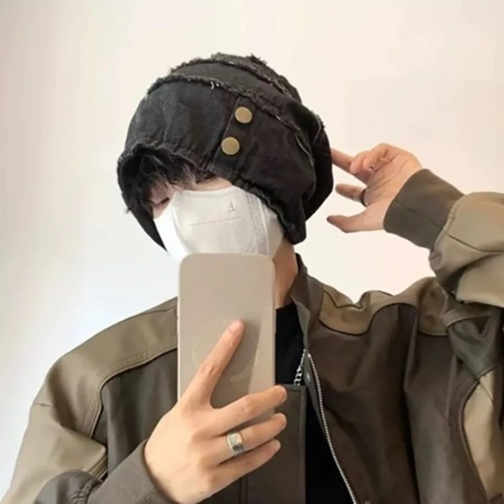 Casual Vintage Distress Denim Pullover Cap Button Korean Style Washed Denim Beanie Cool Hip Hop Loose Beret Streetwear
Casual Vintage Distress Denim Pullover Cap Button Korean Style Washed Denim Beanie Cool Hip Hop Loose Beret Streetwear