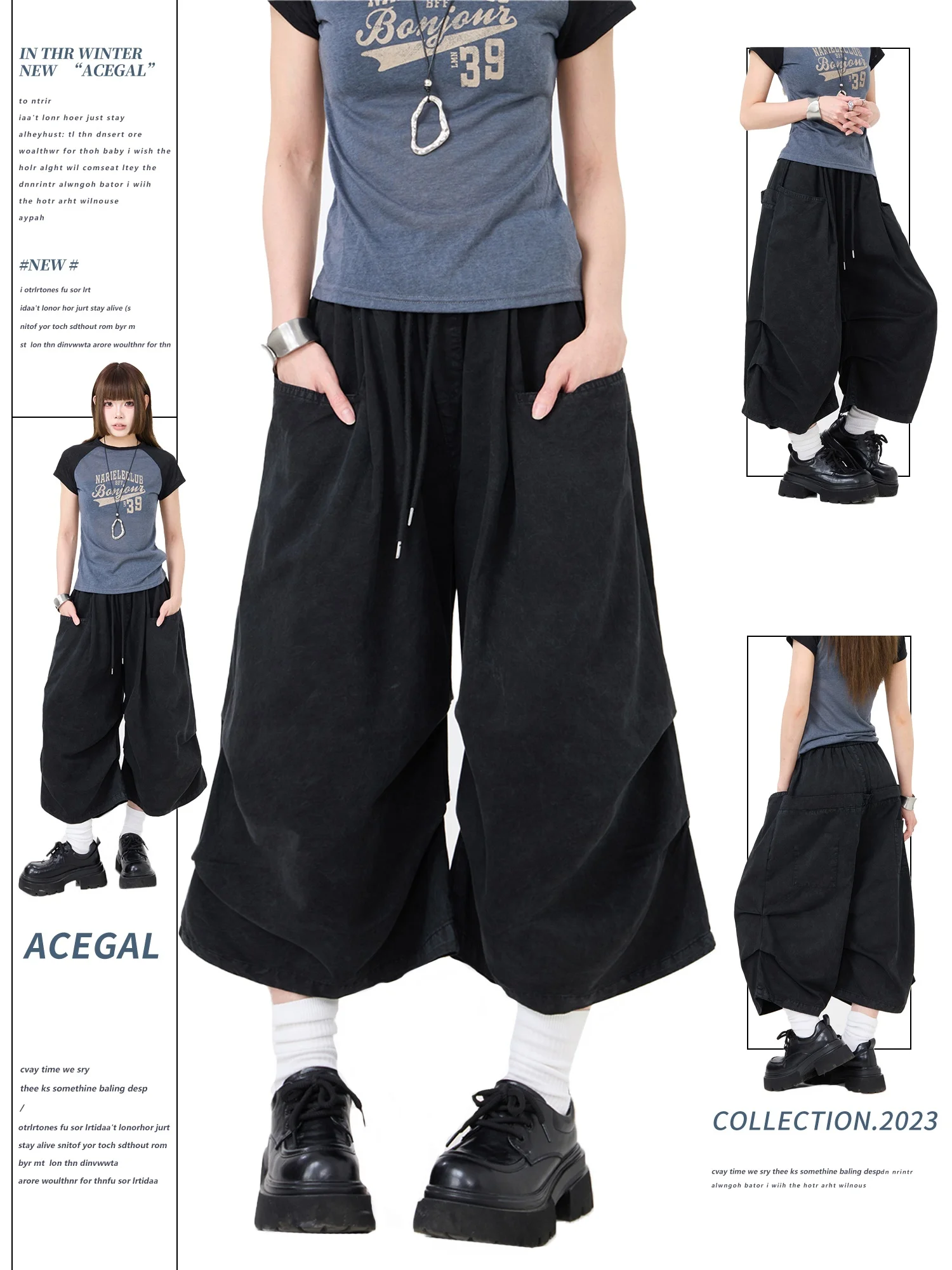 Casual Black Wide Leg Seven-Foot Pants Drawstring Design Loose Hiphop Shorts American Retro Style Cotton Blend Straight Cut
Casual Black Wide Leg Seven-Foot Pants Drawstring Design Loose Hiphop Shorts American Retro Style Cotton Blend Straight Cut