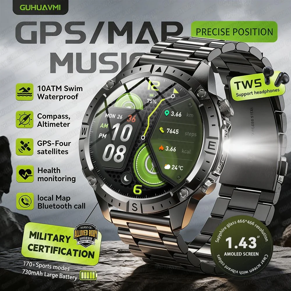 GUHUAVMI New Military Grade GPS Smart Watch Offline Map 10ATM Waterproof Compass Altimeter AMOLED Music Sports Smart Watches Men
GUHUAVMI New Military Grade GPS Smart Watch Offline Map 10ATM Waterproof Compass Altimeter AMOLED Music Sports Smart Watches Men