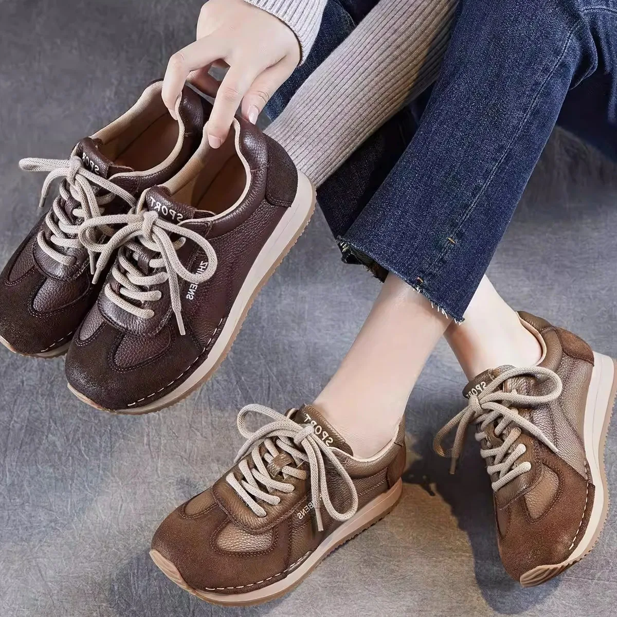 Leather Retro Style Casual Shoes Women's New Style Agam Shoes Outdoor Leisure Footwear Breathable Mesh Inner Sport Shoes
Leather Retro Style Casual Shoes Women's New Style Agam Shoes Outdoor Leisure Footwear Breathable Mesh Inner Sport Shoes