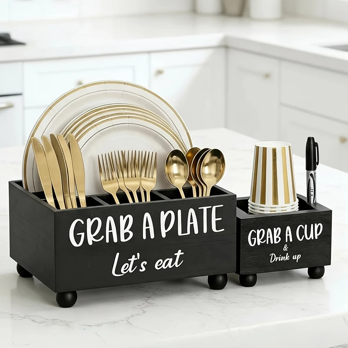 A Set of Two Wooden Paper Plate Dispensers And Cup Holders for Kitchen Countertops, a MULTIFUNCTIONAL Cutlery Storage Box with Cup Holders And Labels, Ideal for Organizing Paper Plates for Forks, Knives, And Napkins, PERFECT FOR PARTIES, Camping
A Set of Two Wooden Paper Plate Dispensers And Cup Holders for Kitchen Countertops, a MULTIFUNCTIONAL Cutlery Storage Box with Cup Holders And Labels, Ideal for Organizing Paper Plates for Forks, Knives, And Napkins, PERFECT FOR PARTIES, Camping