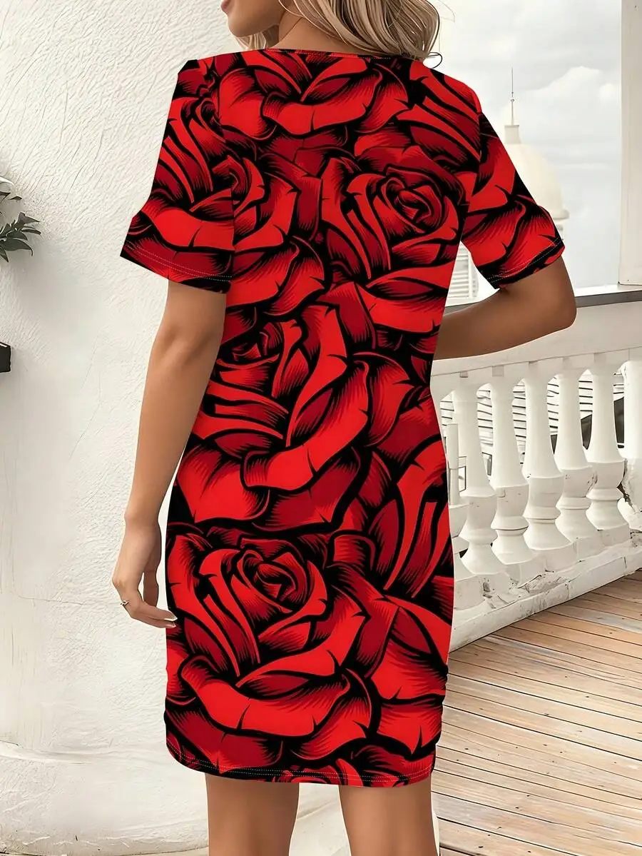 Womens Summer Rose Print Short Sleeve Crew Neck Slim Fit Dress
Womens Summer Rose Print Short Sleeve Crew Neck Slim Fit Dress