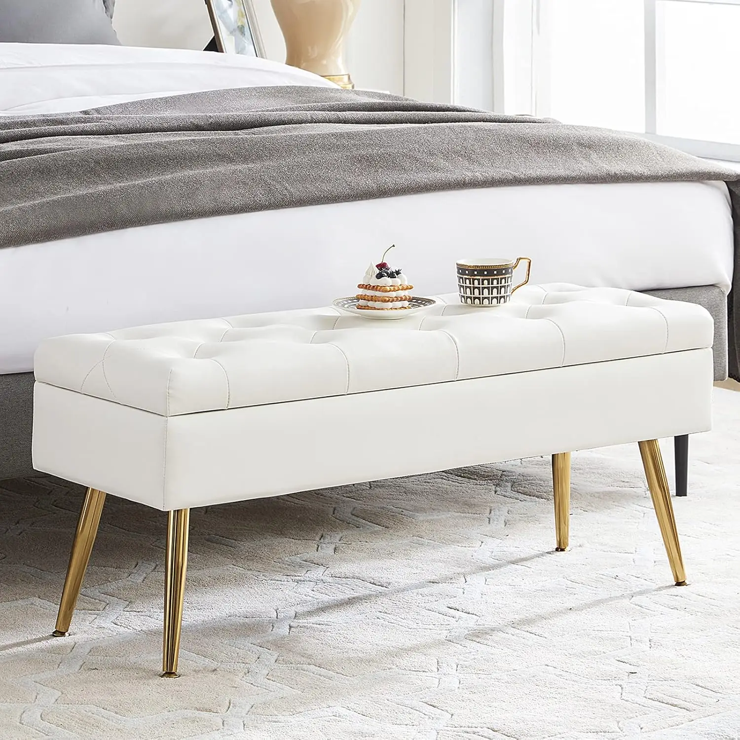 White Leather Bench for Bedroom Storage Ottoman Bench with Storage End of Bed Bench, Customized
White Leather Bench for Bedroom Storage Ottoman Bench with Storage End of Bed Bench, Customized