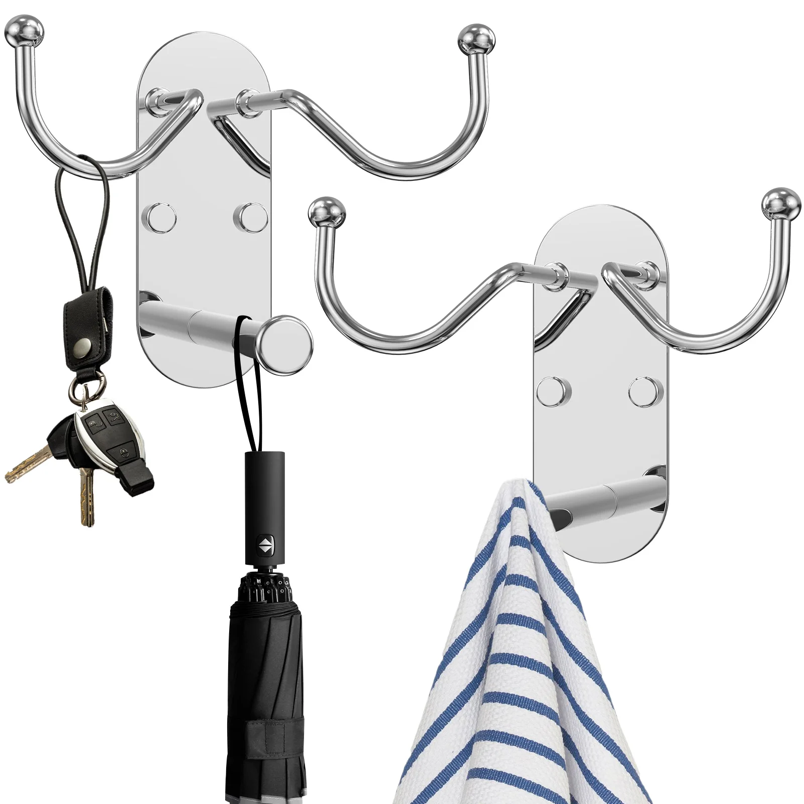 2 Pcs Adhesive Hooks 304 Stainless Steel Wall Hooks 20lb Load-Bearing Heavy Duty Sticky Hooks Damage Free Hanging Wall Hooks
2 Pcs Adhesive Hooks 304 Stainless Steel Wall Hooks 20lb Load-Bearing Heavy Duty Sticky Hooks Damage Free Hanging Wall Hooks