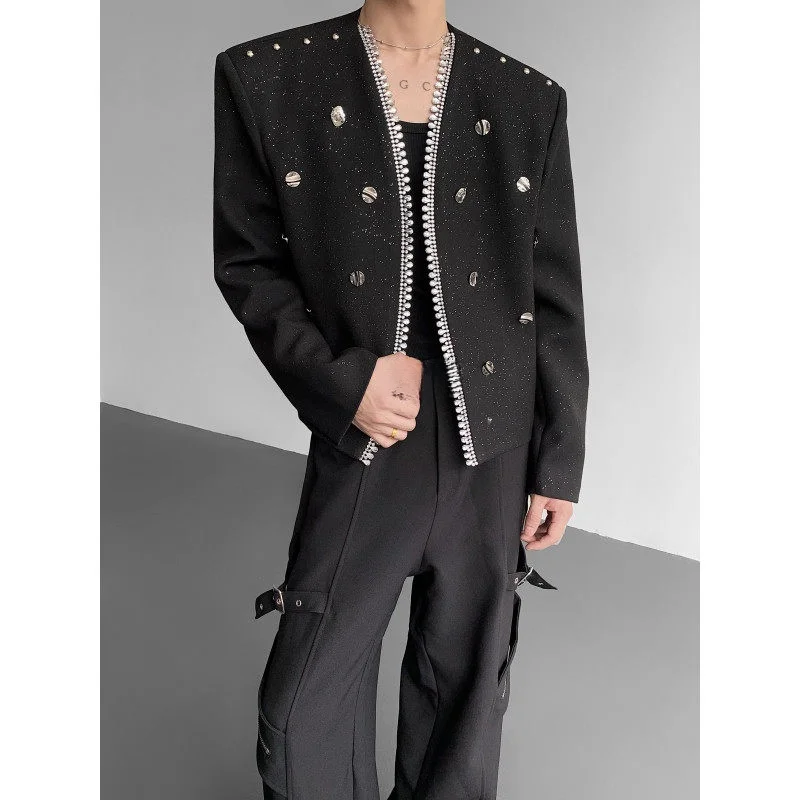 Autumn Winter ort Sle Men's Suit Jaet with Diamond And Rivet Heavy Industry Faion Model Casual Polyester Fiber
Autumn Winter ort Sle Men's Suit Jaet with Diamond And Rivet Heavy Industry Faion Model Casual Polyester Fiber