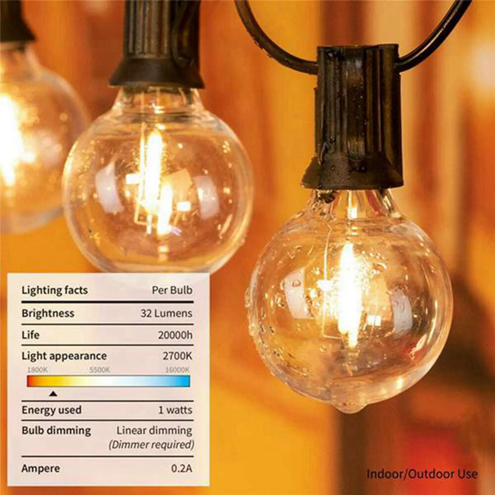 ABRE-3X G40 Solar Powered Led Lights 18Ft Outdoor Patio Globe String Lights Bistro Yard Decoration 1.5W 10 Bulbs
ABRE-3X G40 Solar Powered Led Lights 18Ft Outdoor Patio Globe String Lights Bistro Yard Decoration 1.5W 10 Bulbs