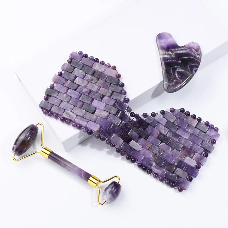 Cold Therapy Amethyst Eye Mask Natural Jade Roller Gua Sha Massager Gouache Scraper Set Eye Mask Face Skin Care Massage Tools
Cold Therapy Amethyst Eye Mask Natural Jade Roller Gua Sha Massager Gouache Scraper Set Eye Mask Face Skin Care Massage Tools