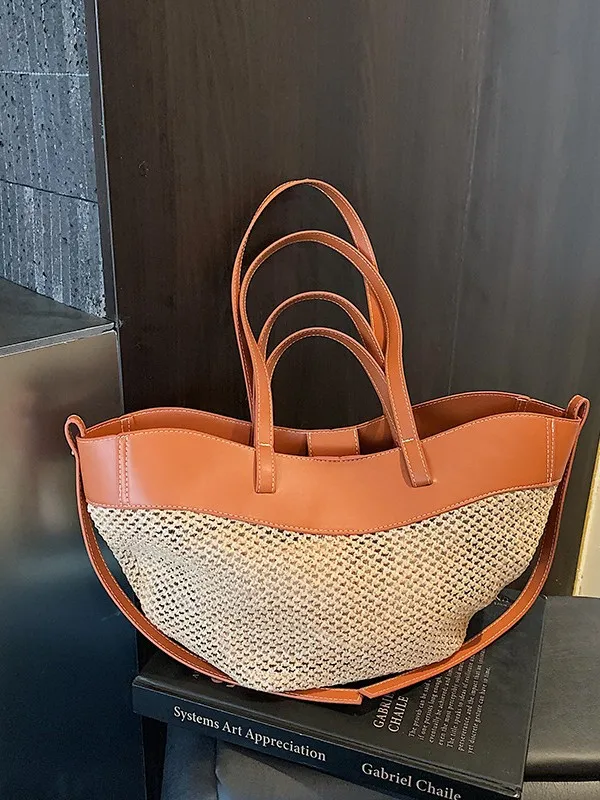 Women Summer Hollow Woven Tote Bag, Classic Leather Trim Large Capacity Shoulder Handbag with Drawstring Crossbody Strap
Women Summer Hollow Woven Tote Bag, Classic Leather Trim Large Capacity Shoulder Handbag with Drawstring Crossbody Strap